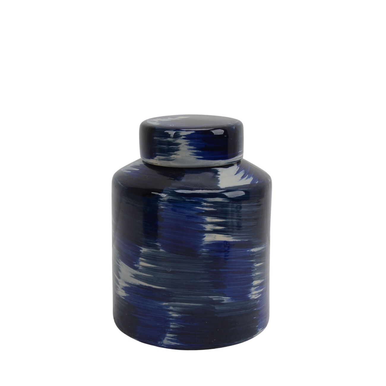 Ceramic Lidded Jar with Textured Pattern, Small, Black and Blue