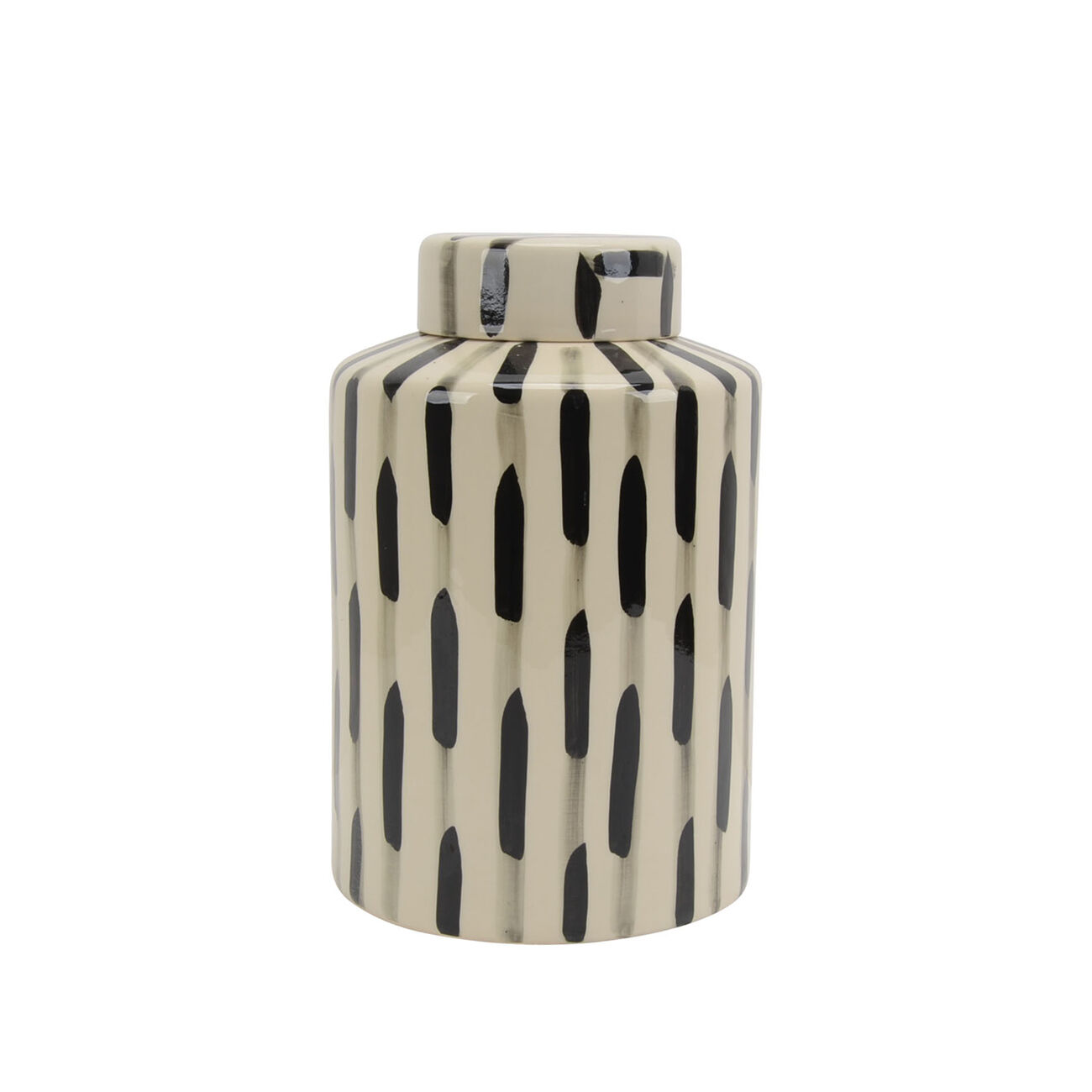 Ceramic Lidded Jar with Textured Outer Surface, Black and White