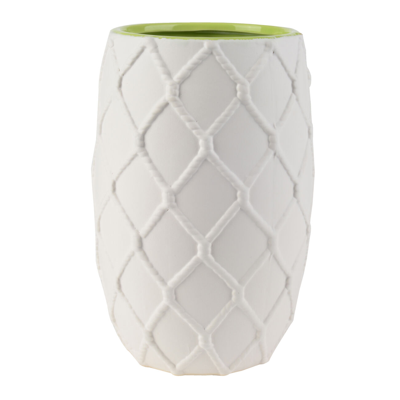Ceramic Pot with Nautical Knot Texture Details, White and Green