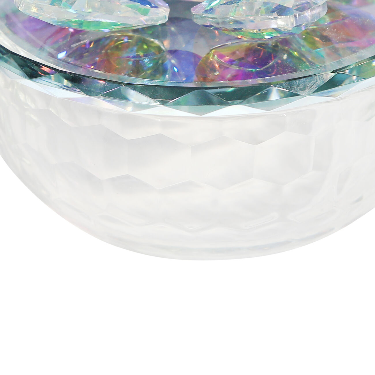 Glass Trinket Jar Accented with Crystal Lotus Flower, White and Clear