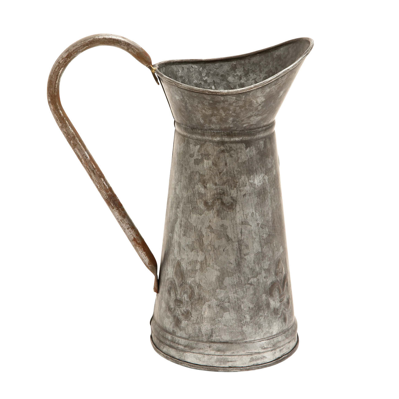 Metal Watering Jug with Curved Handle, Galvanized Gray