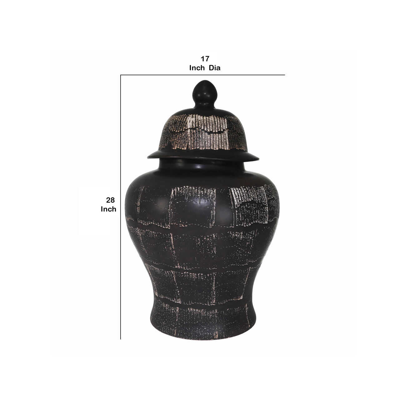 Ceramic Frame Temple Shape Lidded Jar, Antique Black