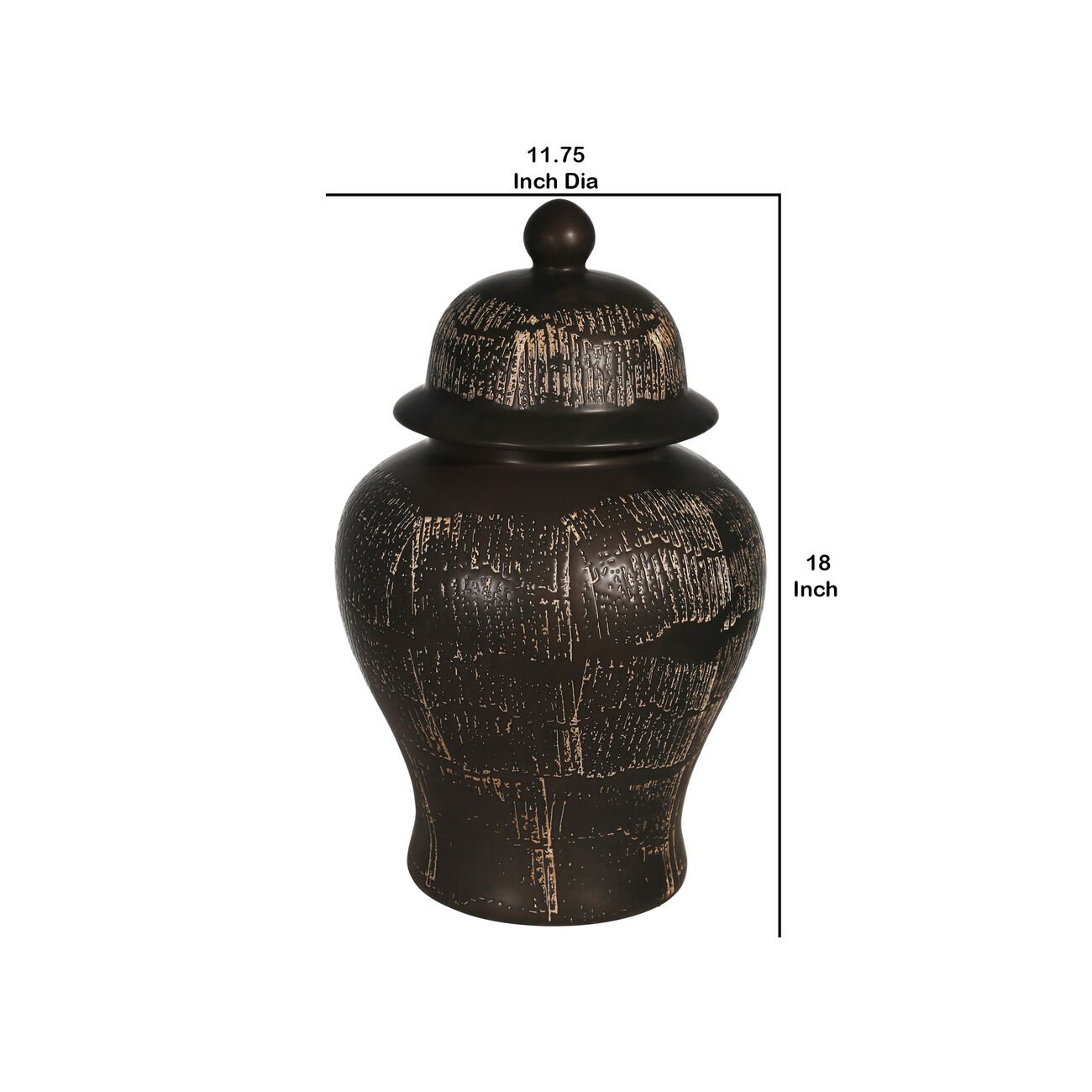 Ceramic Frame Temple Shape Lidded Jar, Dark Brown
