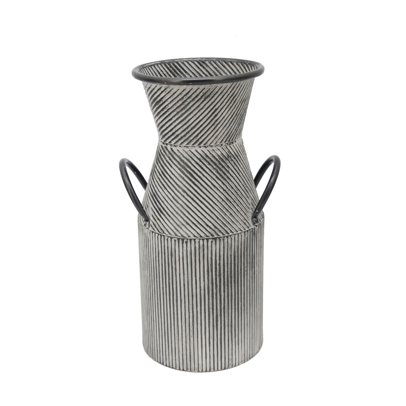 14 Inch Metal Milk Jar Accent Decor with Flared Opening and Banded Top,Gray