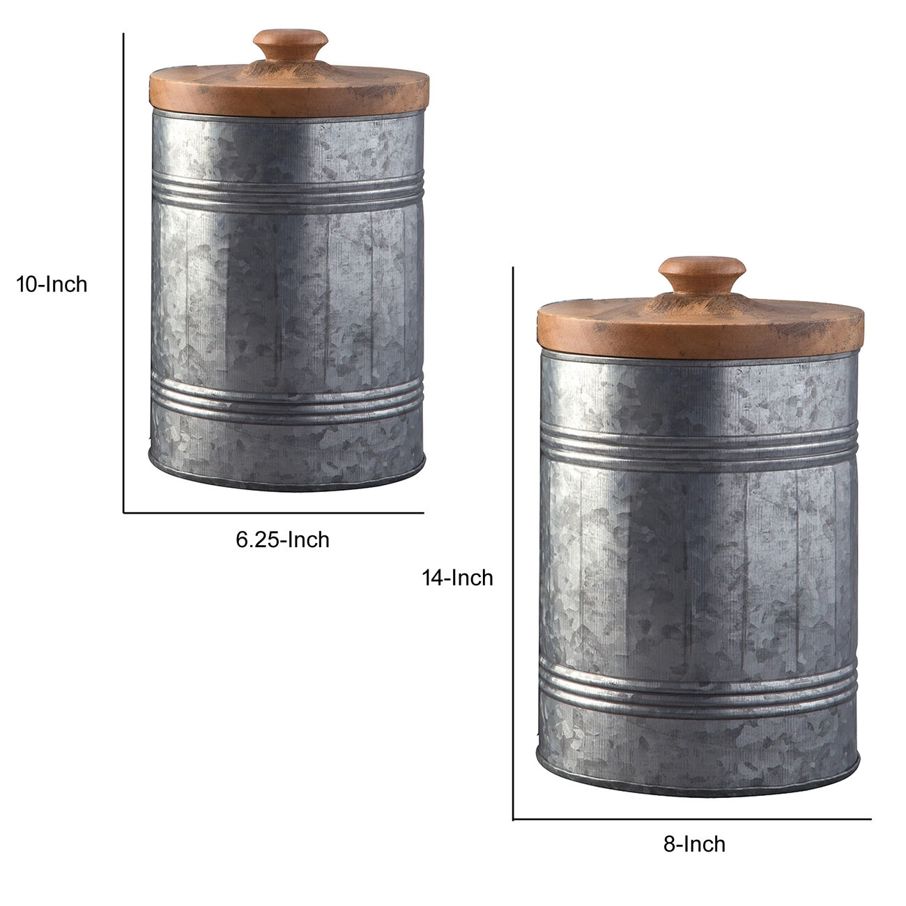Industrial Style Jar with Galvanized Finish, Set of 2, Gray
