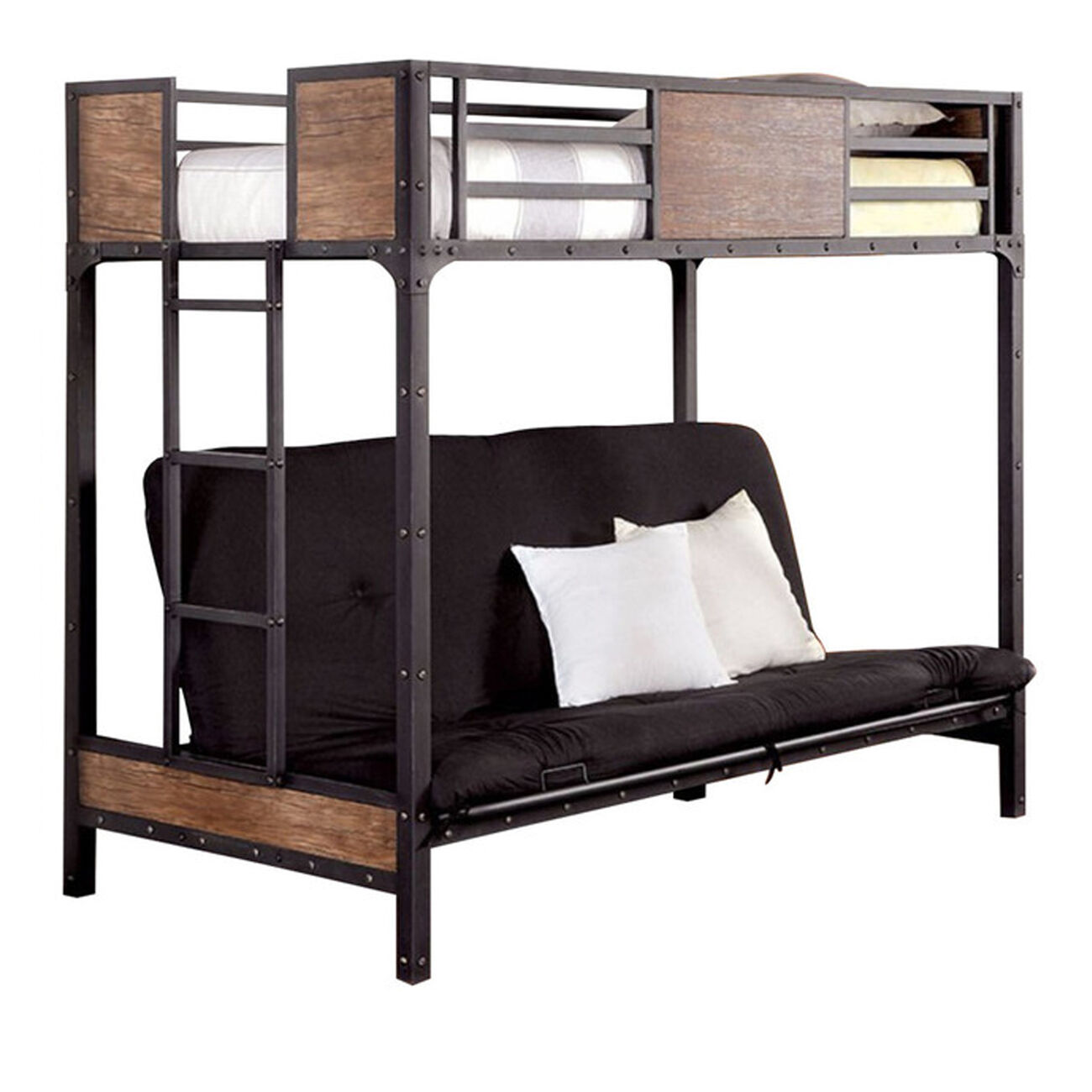 Wooden & Metal Twin Futon Base Bunk Bed, Black