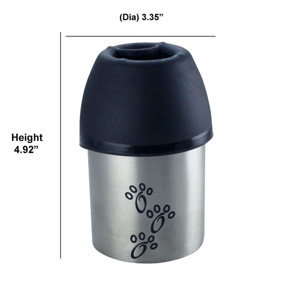 Plastic Fin Cap Pet Travel Water Bottle in Stainless Steel, Small, Silver and Black-Set of 2