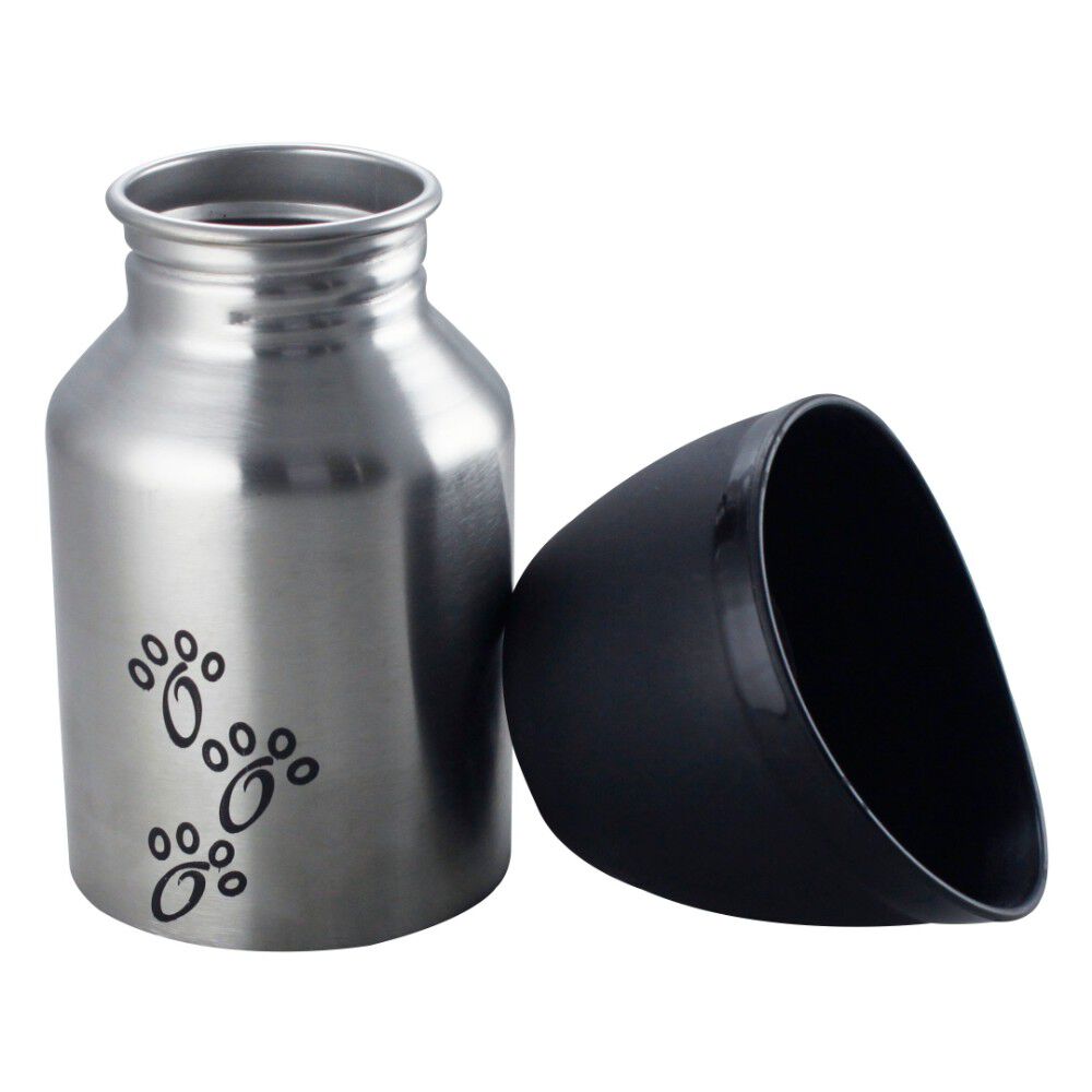 Plastic Fin Cap Pet Travel Water Bottle in Stainless Steel, Small, Silver and Black-Set of 6